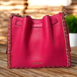 Stunning Like New Michael Kors Mina Hot Pink Lg Shoulder Bag w/Gold Chain (F6)